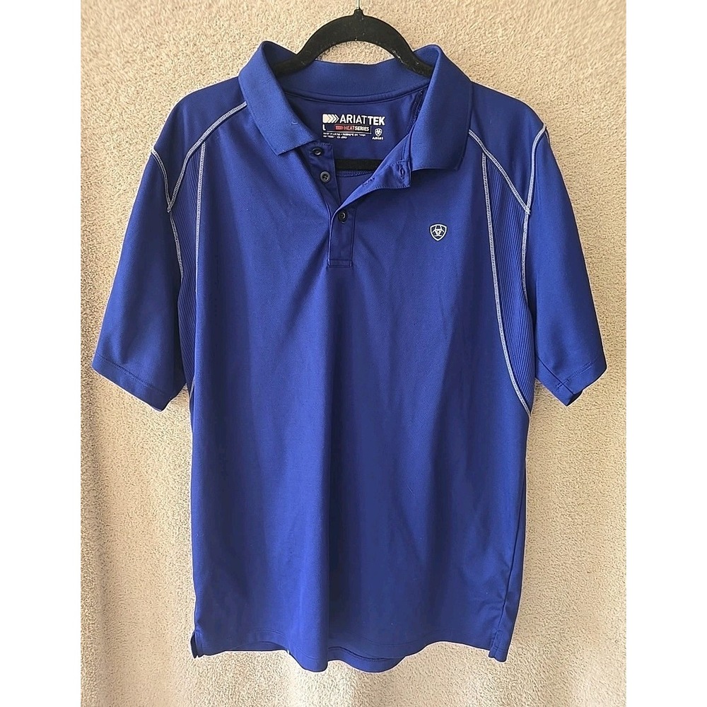 Ariat Tek Heat Series Polo‎ Shirt Blue Pullover Stretch Mens Large Golf Golfing